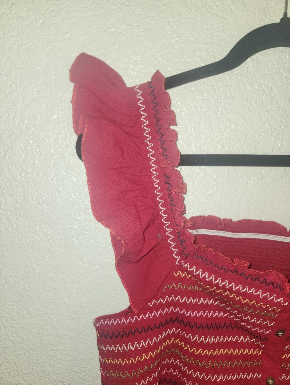 NWT Cider🍎 "Square Neckline Smocked Babydoll Tank Top" Red❤️ 💯% Cotton🙌🏻 MED - Picture 5 of 10
